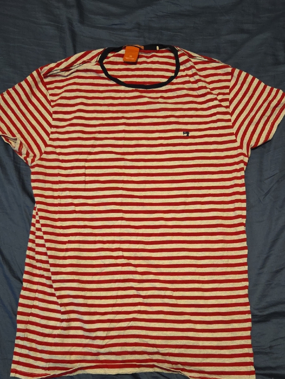 Scotch & Soda Red and White Striped Crewneck Tee